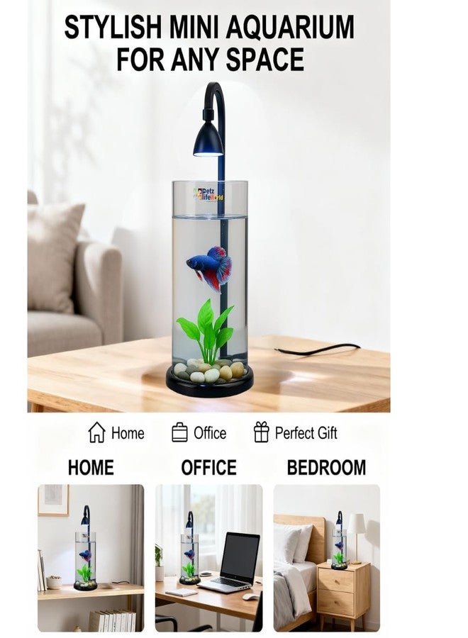 VAYINATO Mini Acrylic Desktop Fish Bowl PS-10 (Black/White) | 1.2L Capacity | 10cm Diameter × 20cm Height | Aquarium Bowl with Multi-Color Hanging LED Light | Ideal for Betta | Office & Home Decor - Image 5
